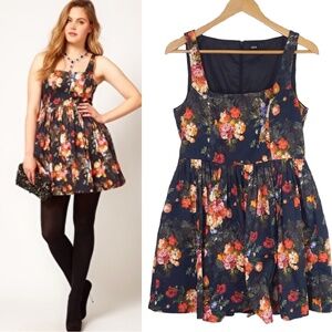 ASOS Black Floral Fit and Flare Summer Sleeveless Mini Dress